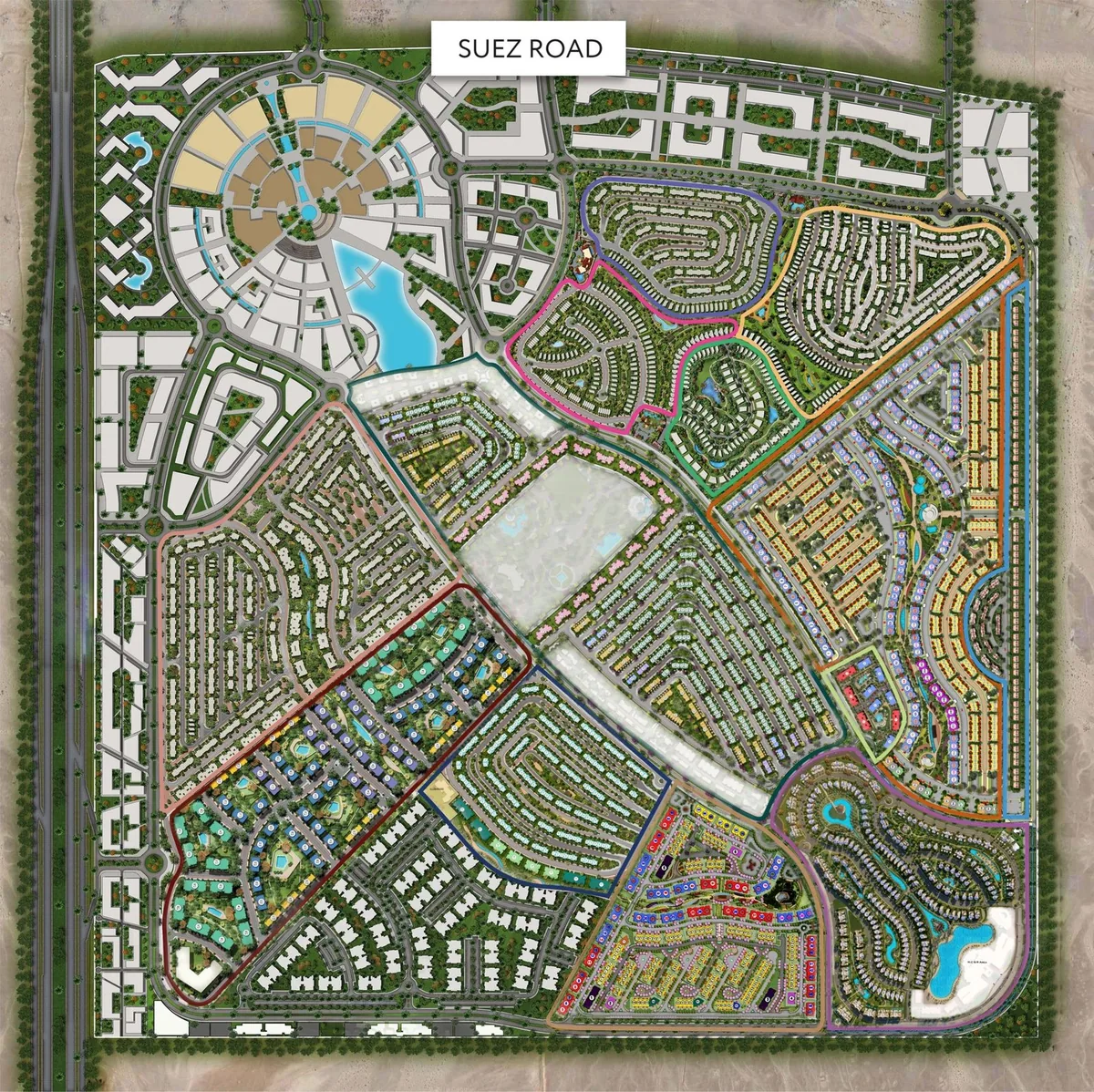 Sarai master plan by Madinet Masr — layout of neighbourhoods, crystal lagoons and green spaces across Mostakbal City